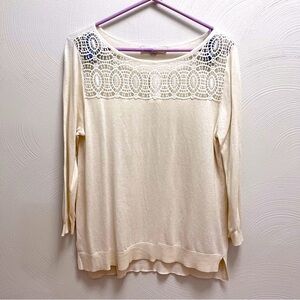 NEW Loft Cream & Lace Detailing 3/4 Length Sleeve Lightweight Sweater